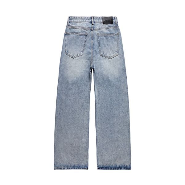  PLEATED WIDE LEG DENIM JEANS - LIGHT BLUE 