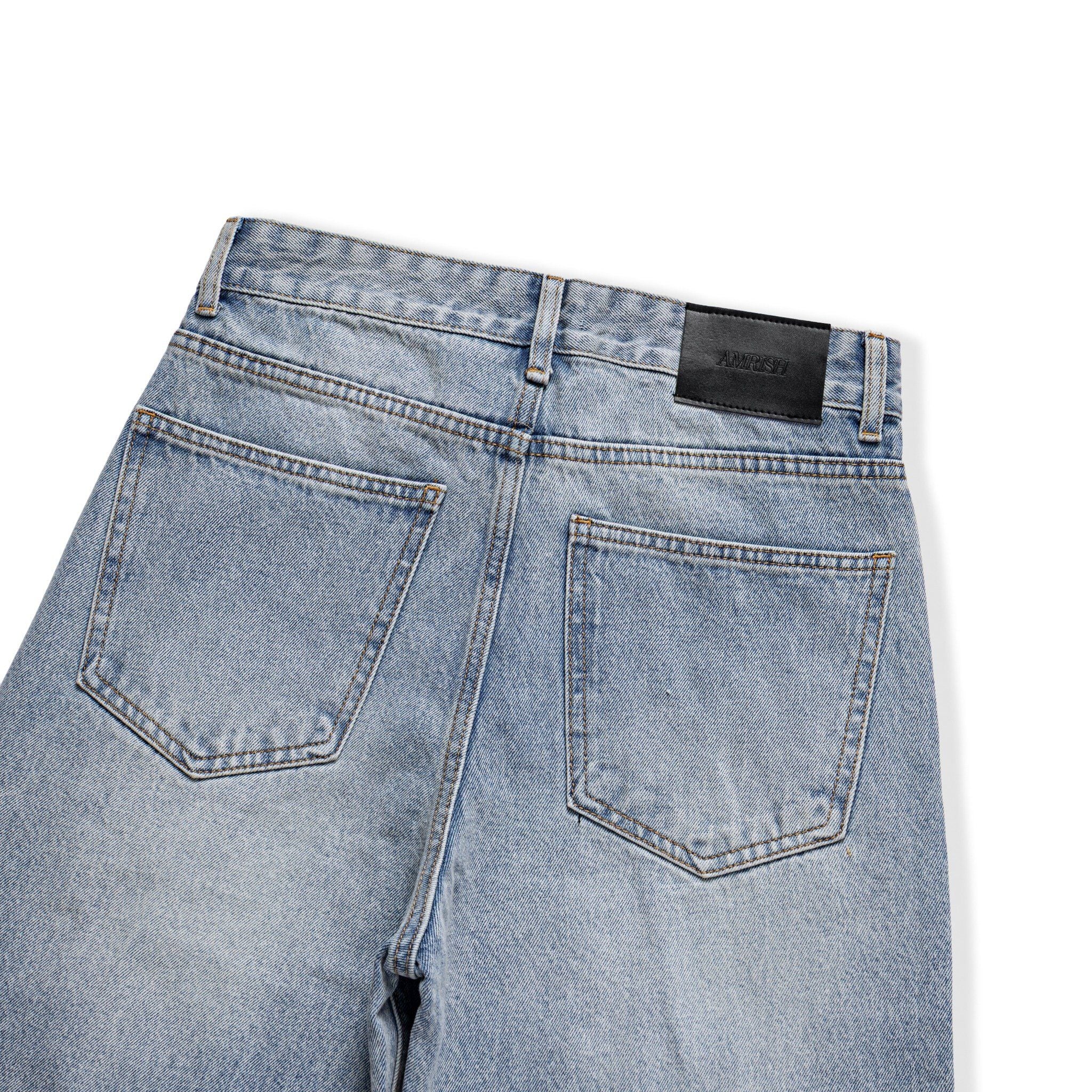  PLEATED WIDE LEG DENIM JEANS - LIGHT BLUE 