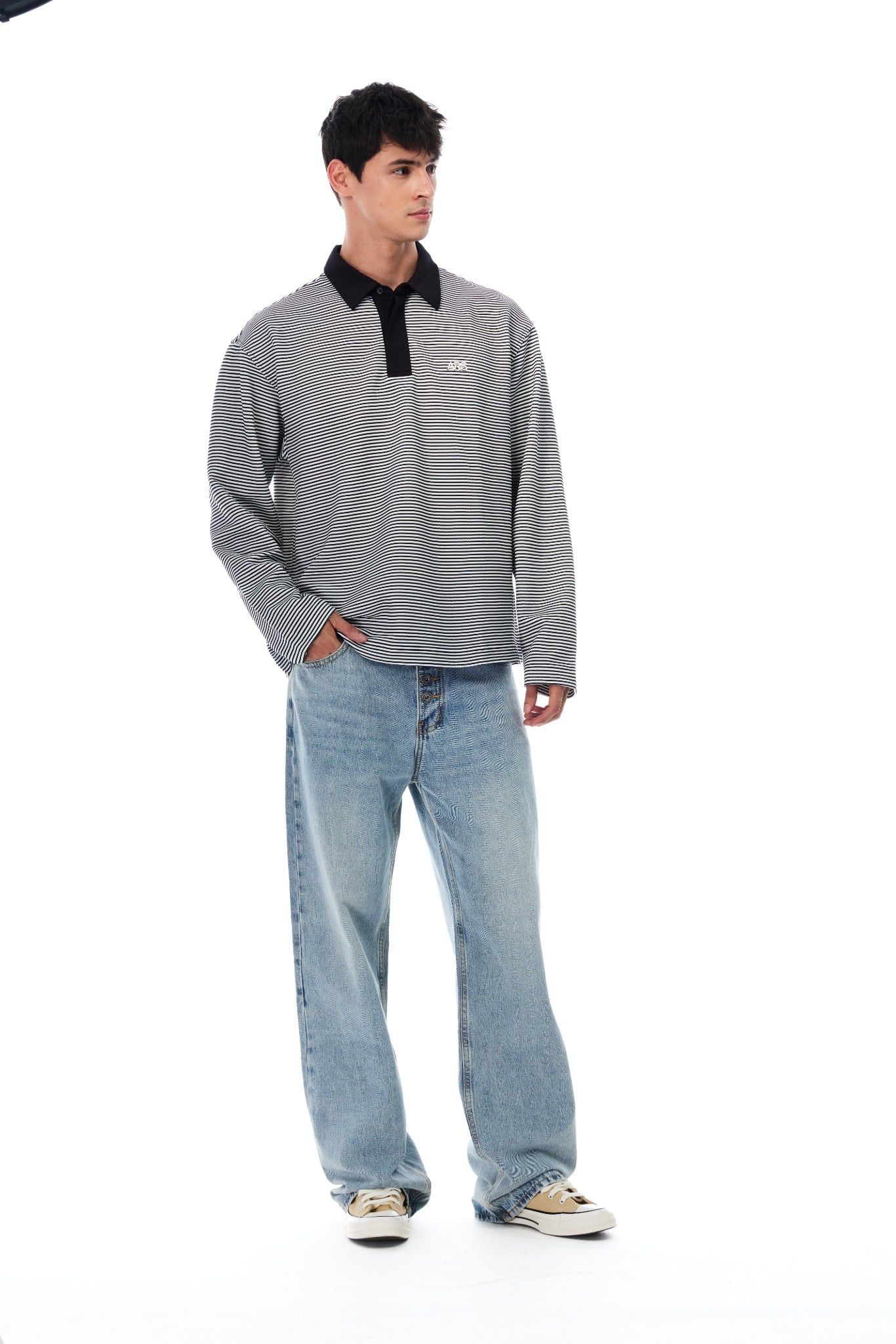  STRAIGHT BUTTON DENIM JEANS - AQUA BLUE 