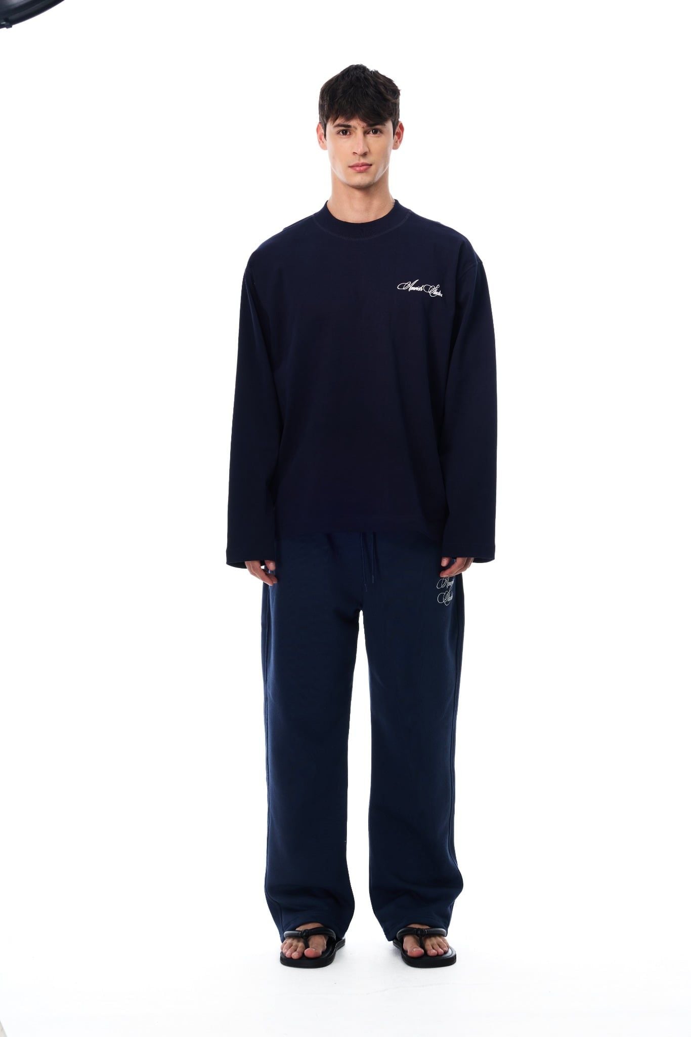  CHAIN STITCH EMBROIDERY LONGSLEEVE TSHIRT  - NAVY 