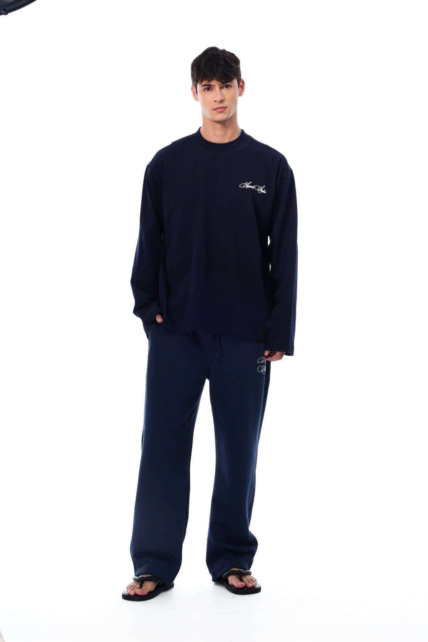  CHAIN STITCH EMBROIDERY LONGSLEEVE TSHIRT  - NAVY 
