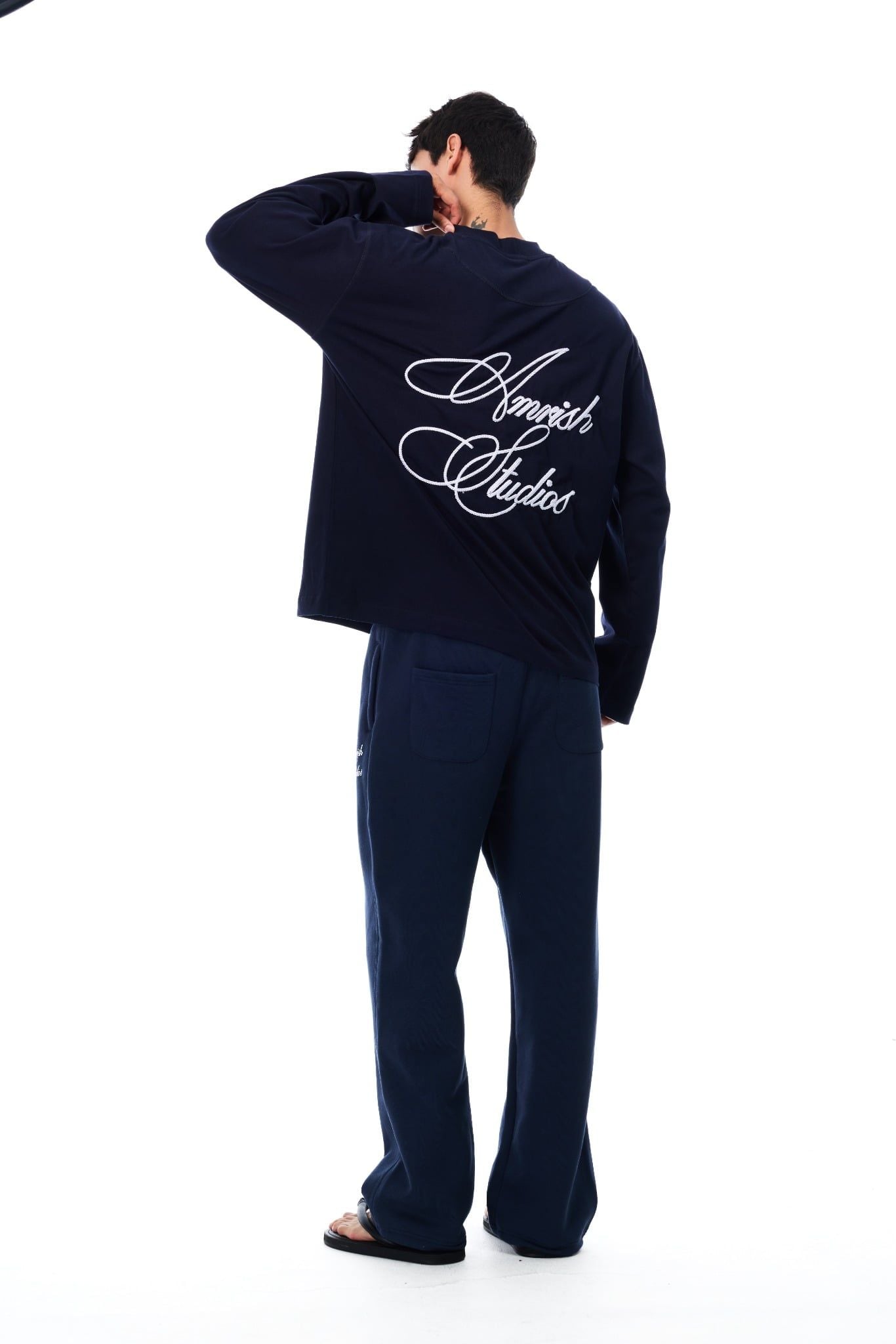 CHAIN STITCH EMBROIDERY LONGSLEEVE TSHIRT  - NAVY 
