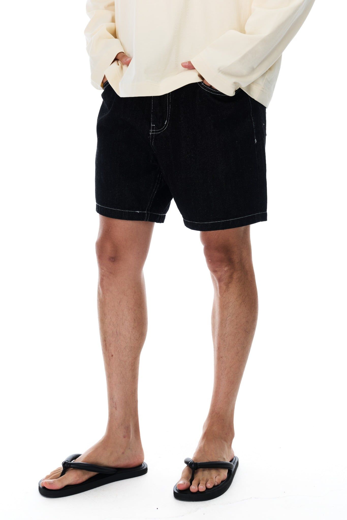  WIDE LEG DENIM SHORTS - RAW BLACK 