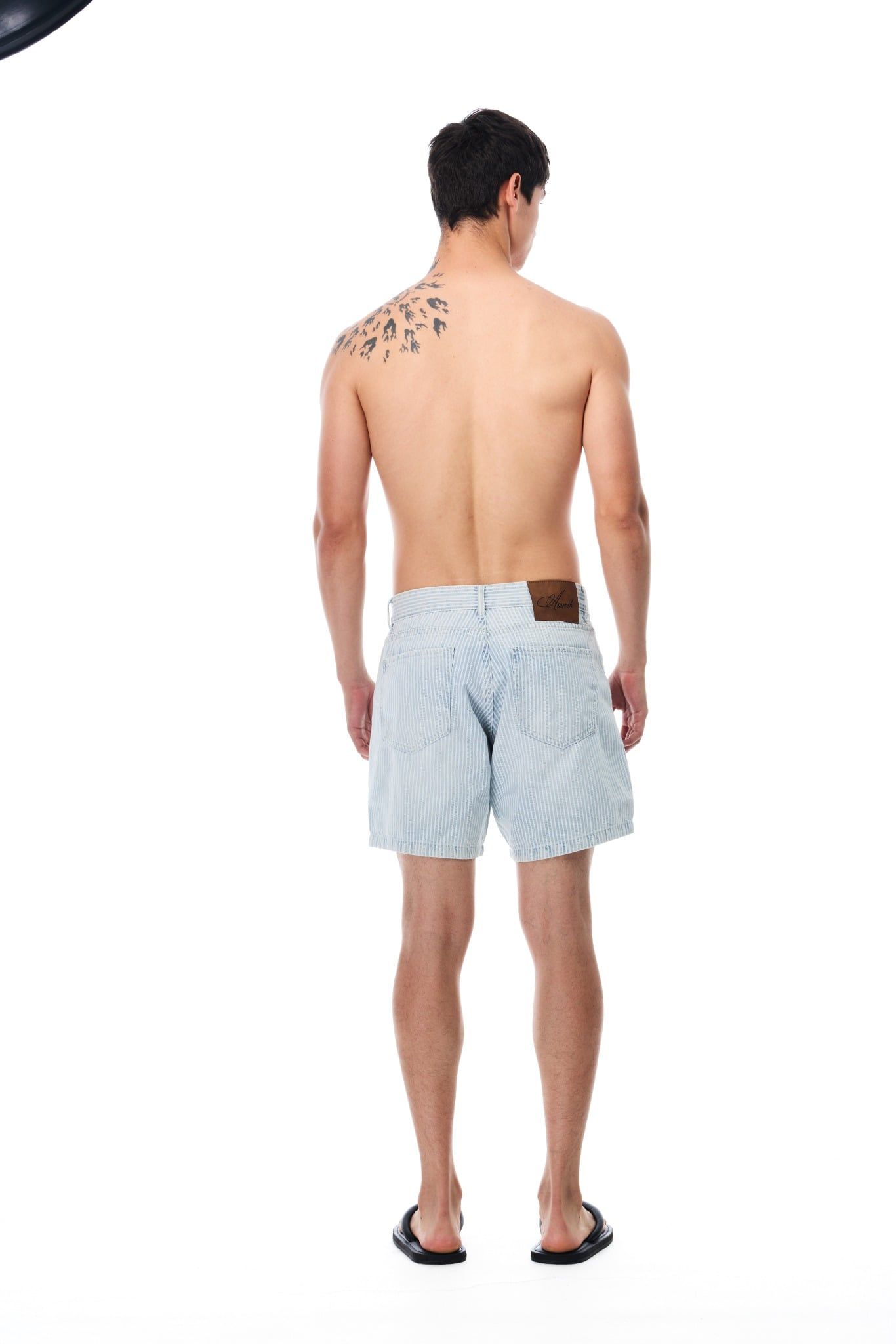  WIDE LEG STRIPED DENIM SHORTS - LIGHT BLUE 