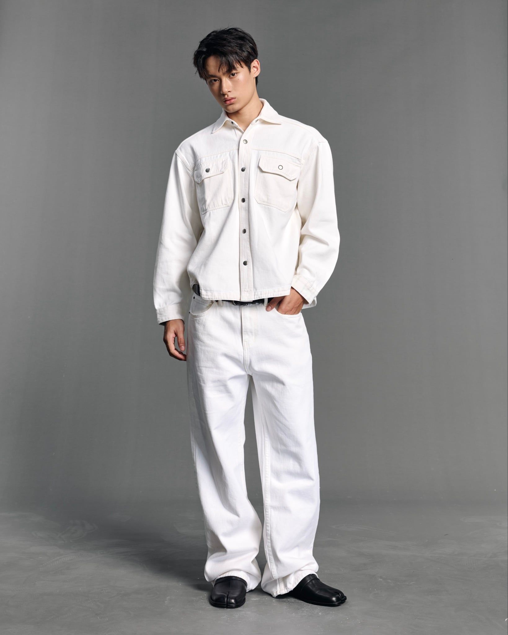  REGULAR DENIM SS SHIRT - OFF WHITE 