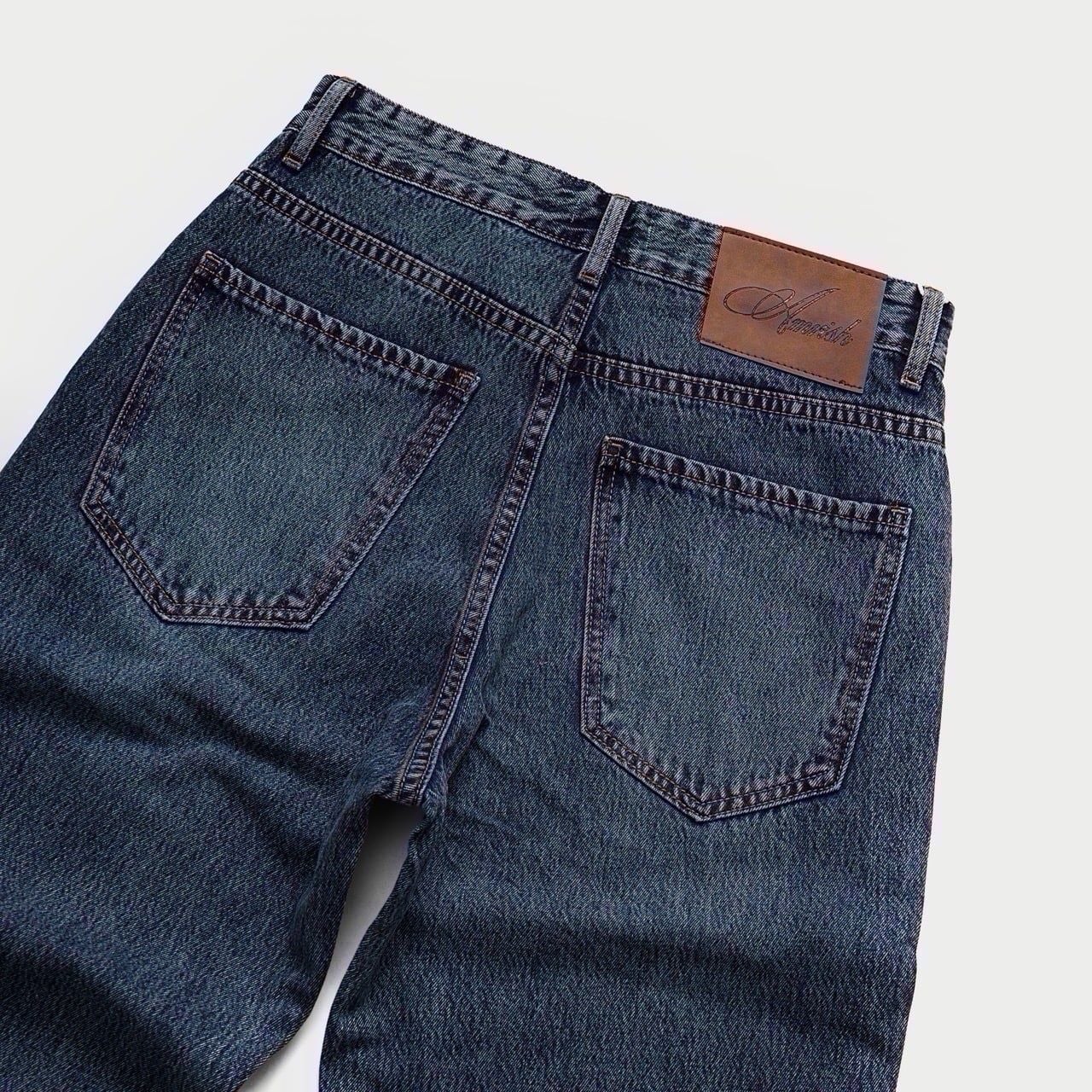  STRAIGHT BUTTON DENIM JEANS - CHARCOAL BLUE 