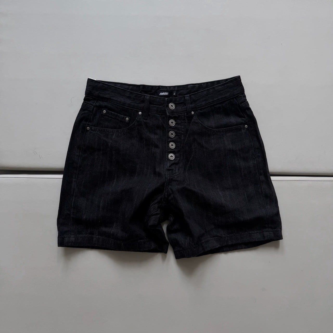  WIDE LEG DENIM BUTTON SHORTS - SCRATCH BLACK 