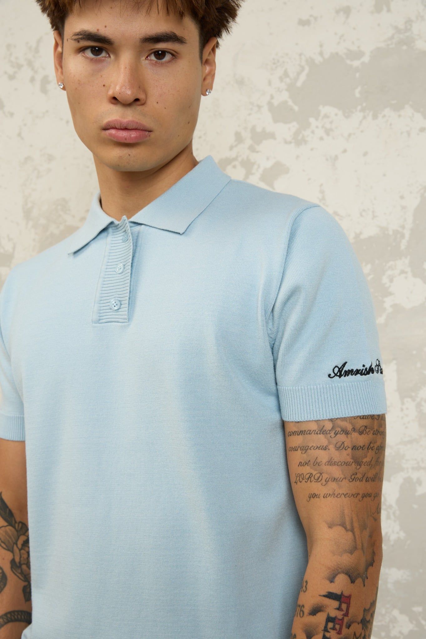  AS WOOL KNIT POLO SHIRT - BABY BLUE 