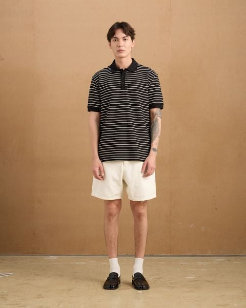  Herringbone Striped Polo Shirt - Black 