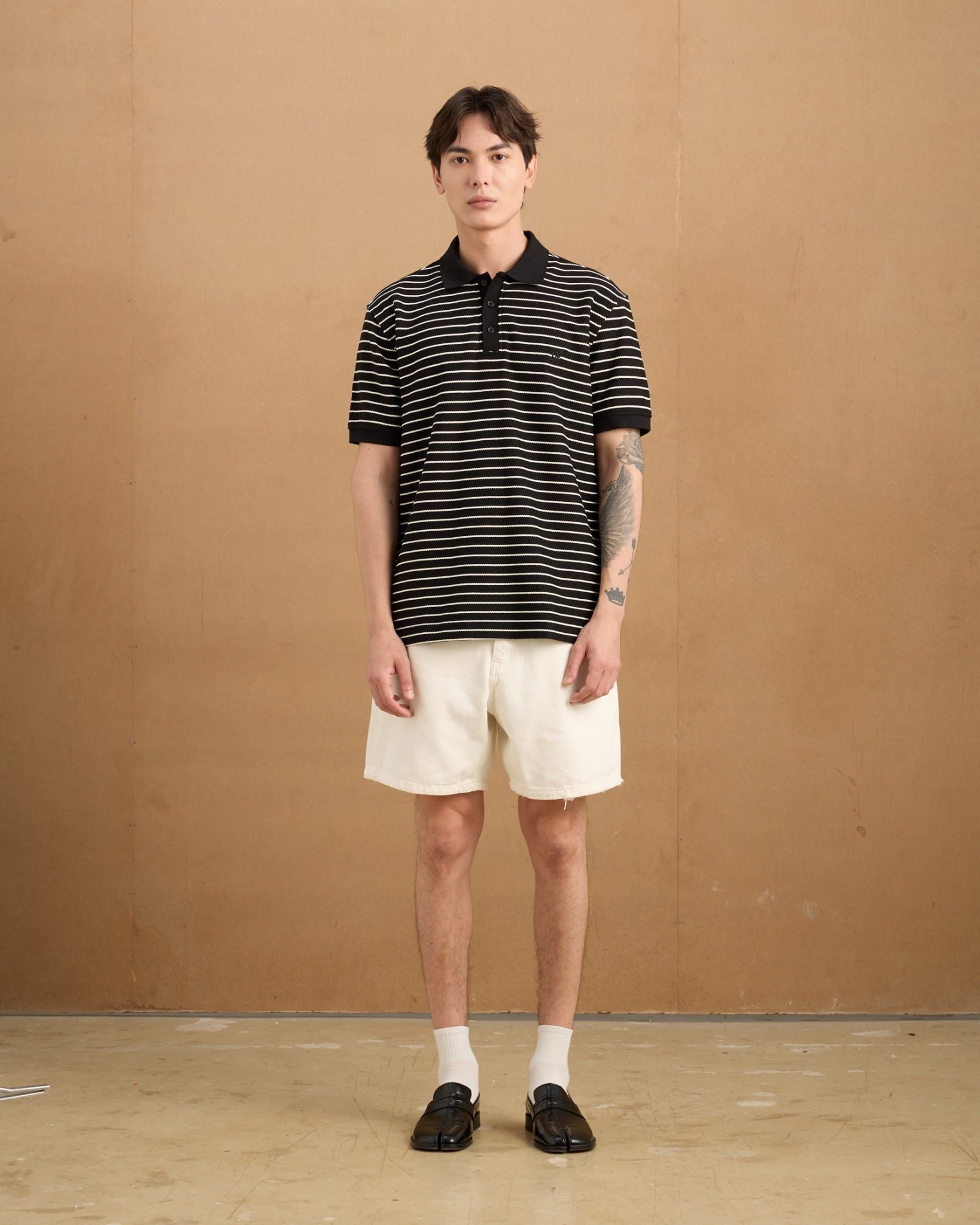 Herringbone Striped Polo Shirt - Black 