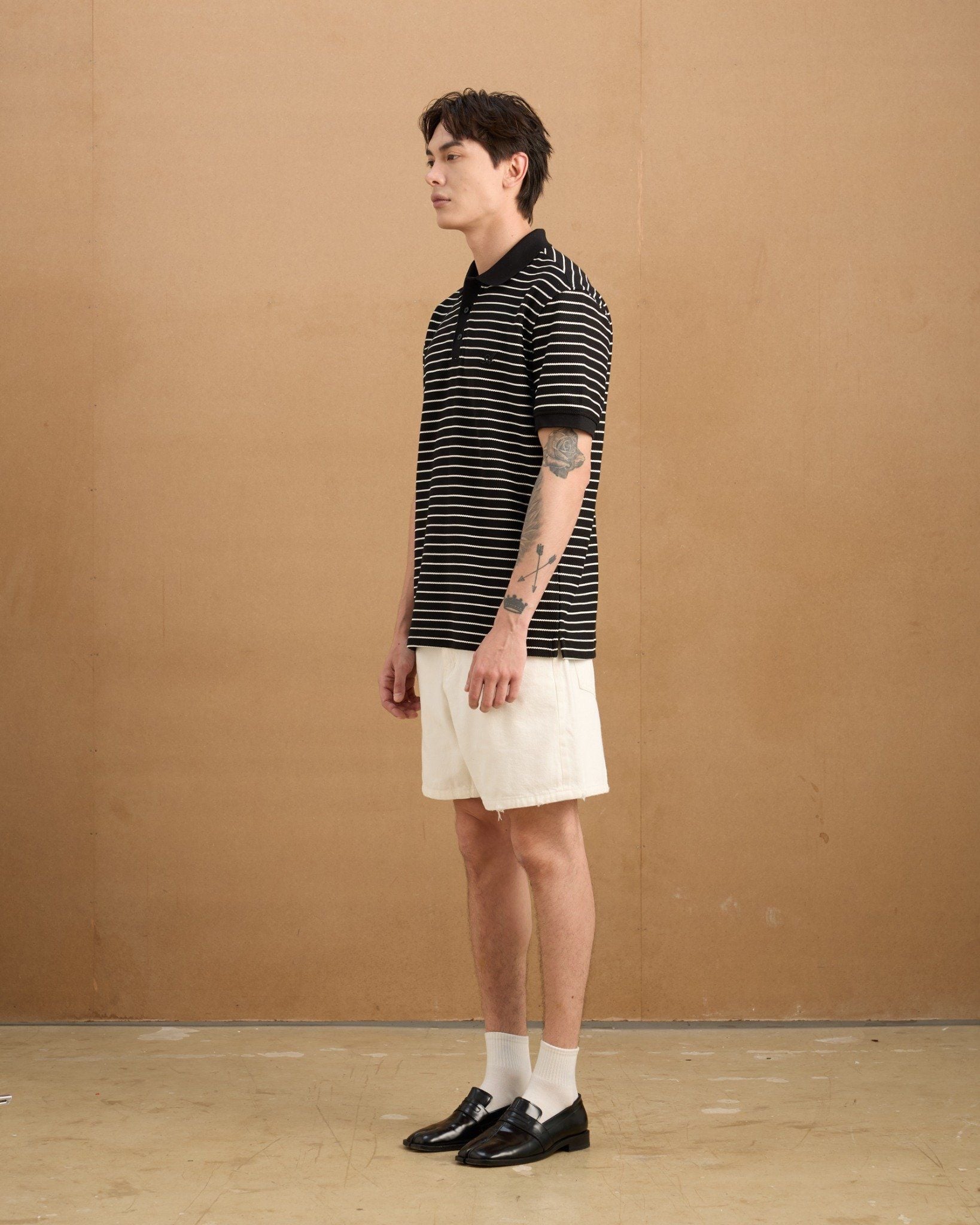  Herringbone Striped Polo Shirt - Black 