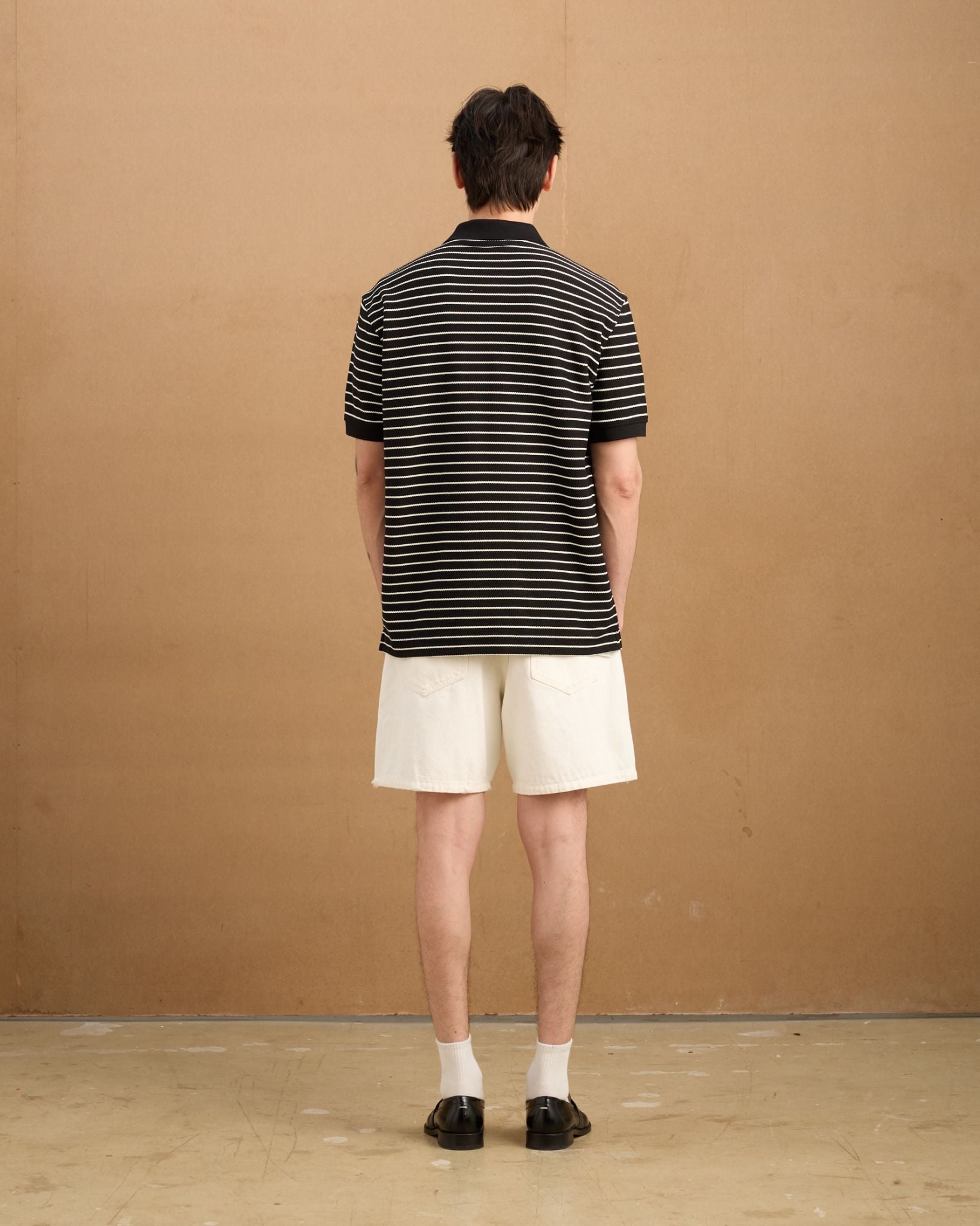  Herringbone Striped Polo Shirt - Black 