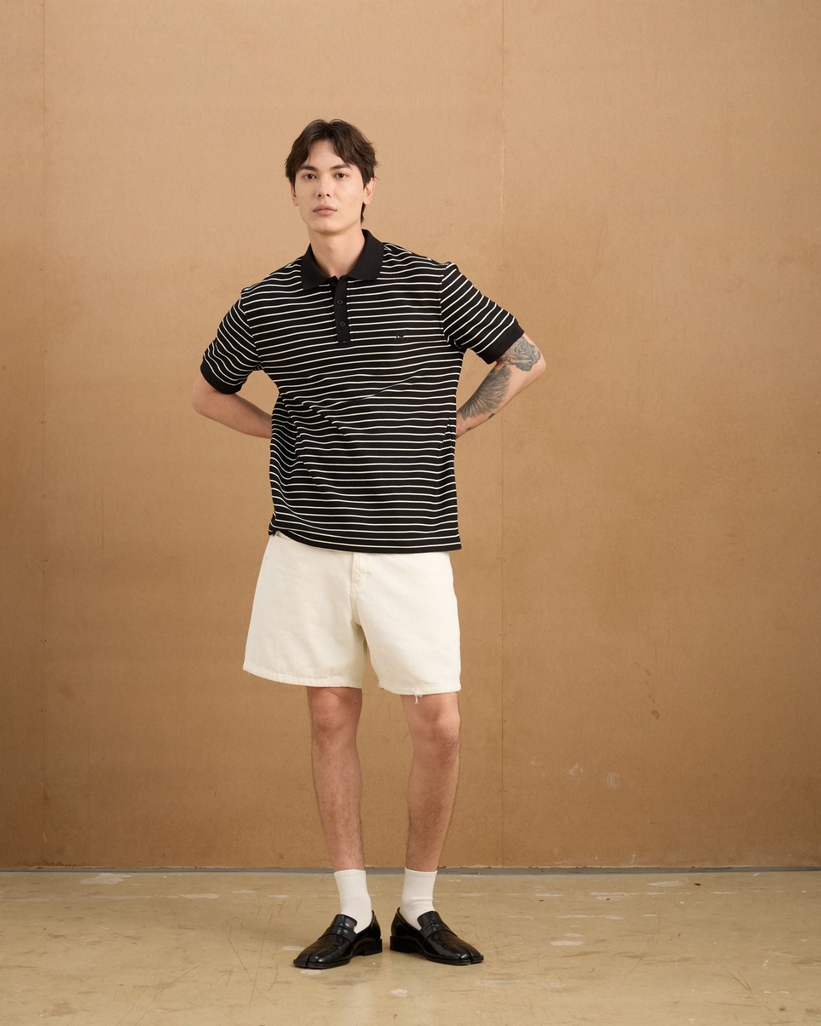  Herringbone Striped Polo Shirt - Black 