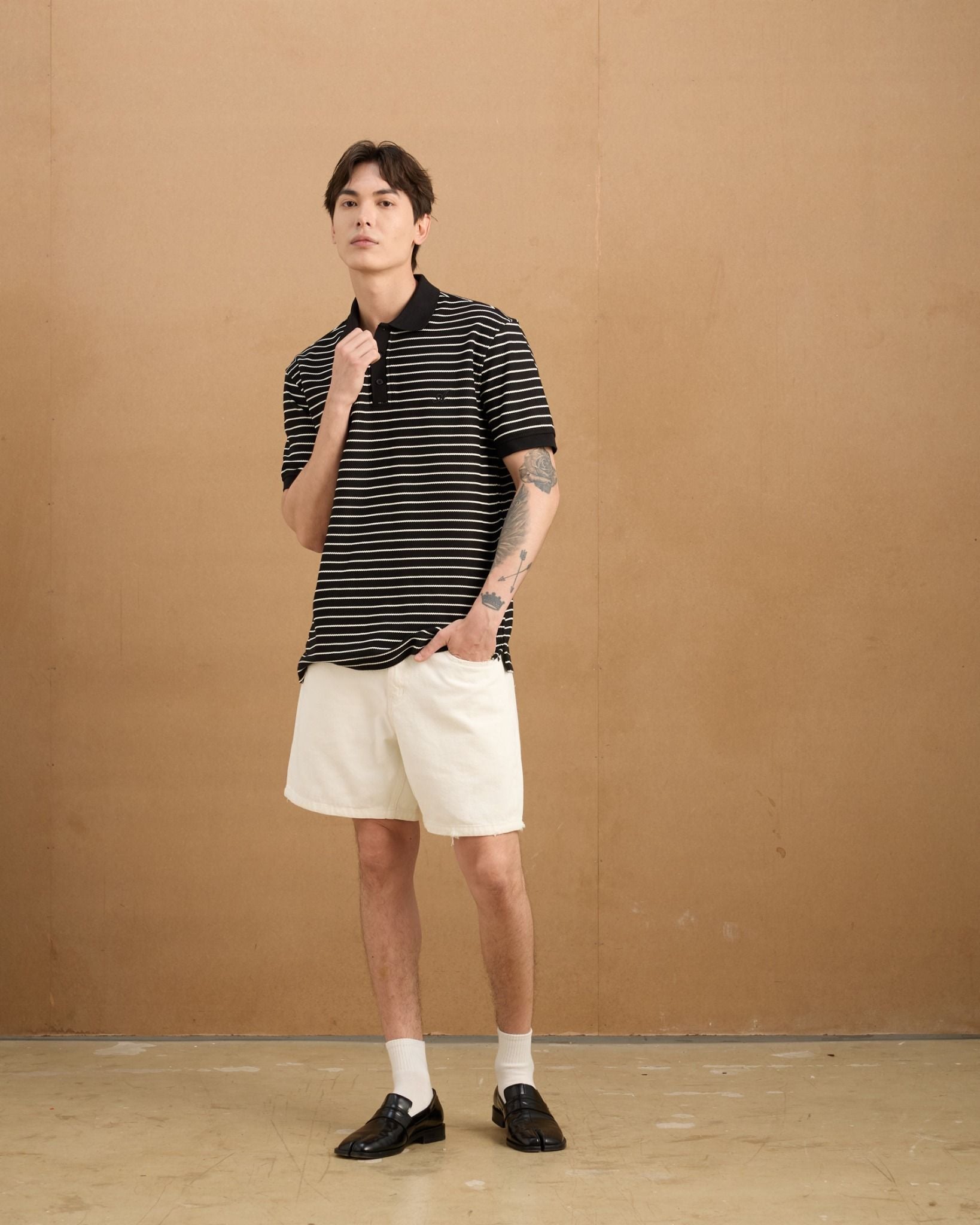  Herringbone Striped Polo Shirt - Black 
