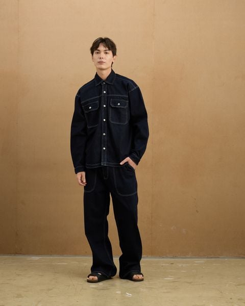  REGULAR DENIM SS SHIRT - DARK BLUE 