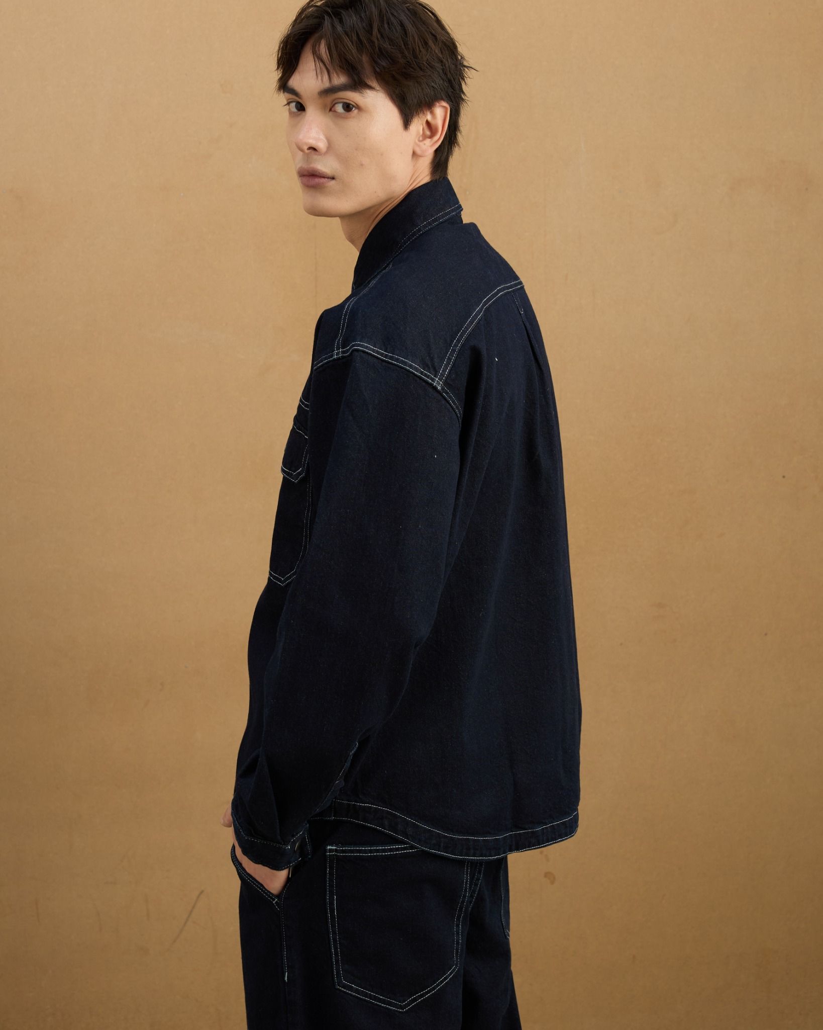  REGULAR DENIM SS SHIRT - DARK BLUE 