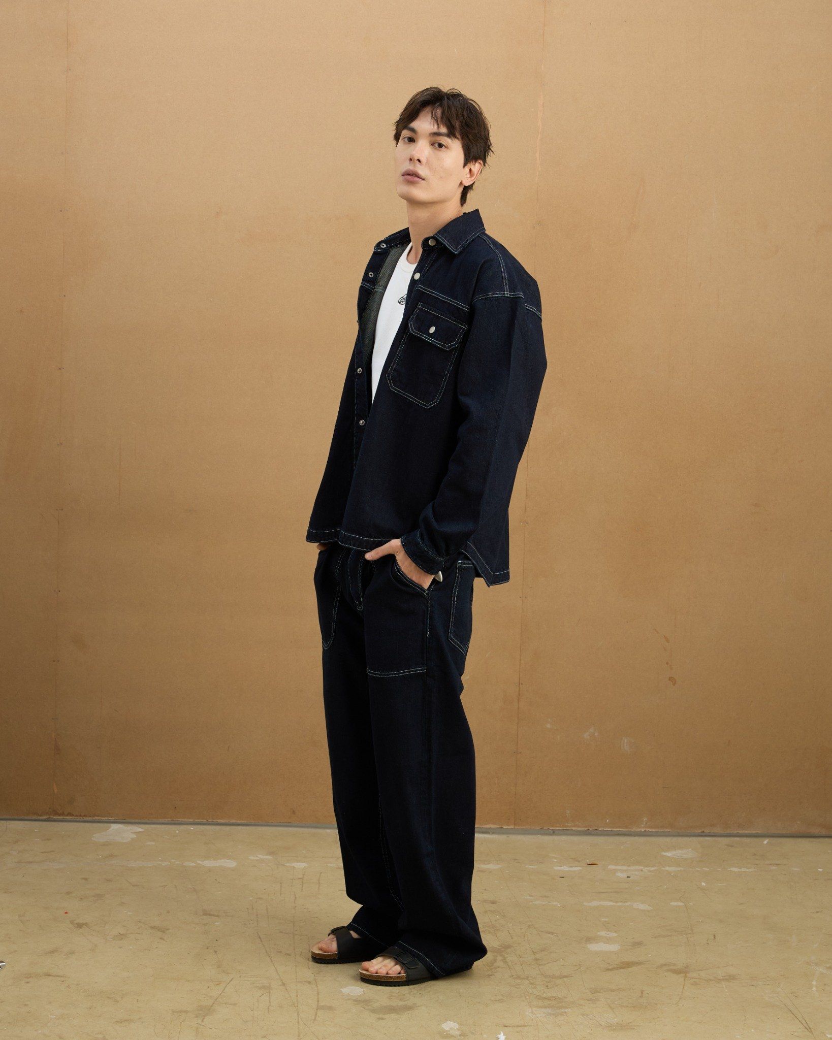  REGULAR DENIM SS SHIRT - DARK BLUE 