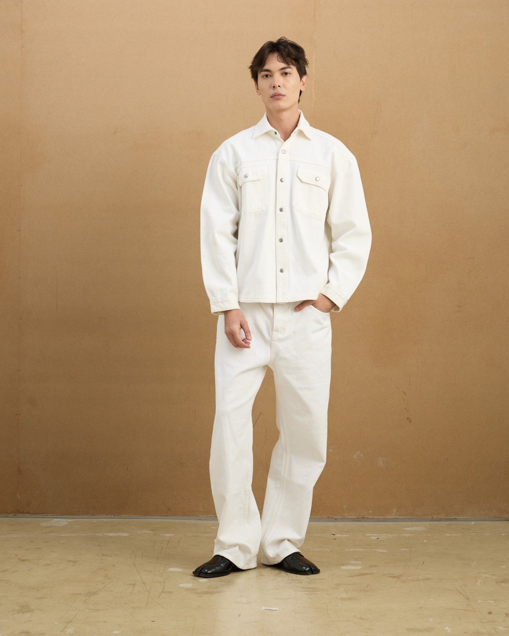  REGULAR DENIM SS SHIRT - OFF WHITE 