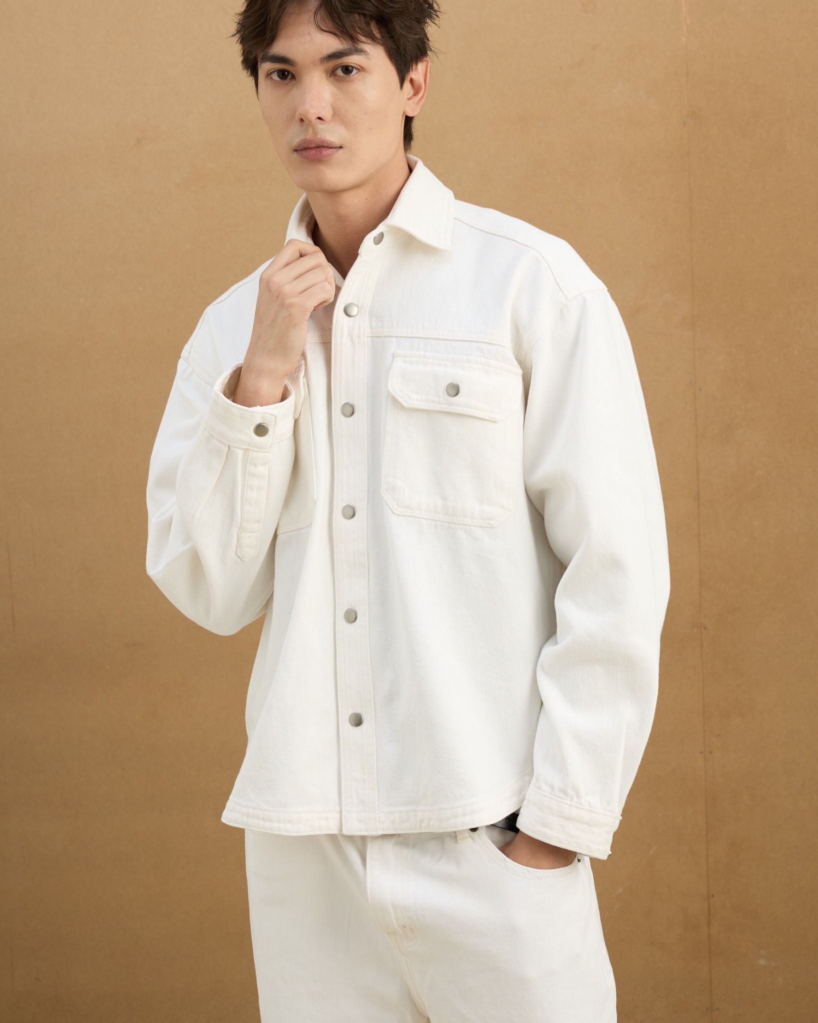  REGULAR DENIM SS SHIRT - OFF WHITE 