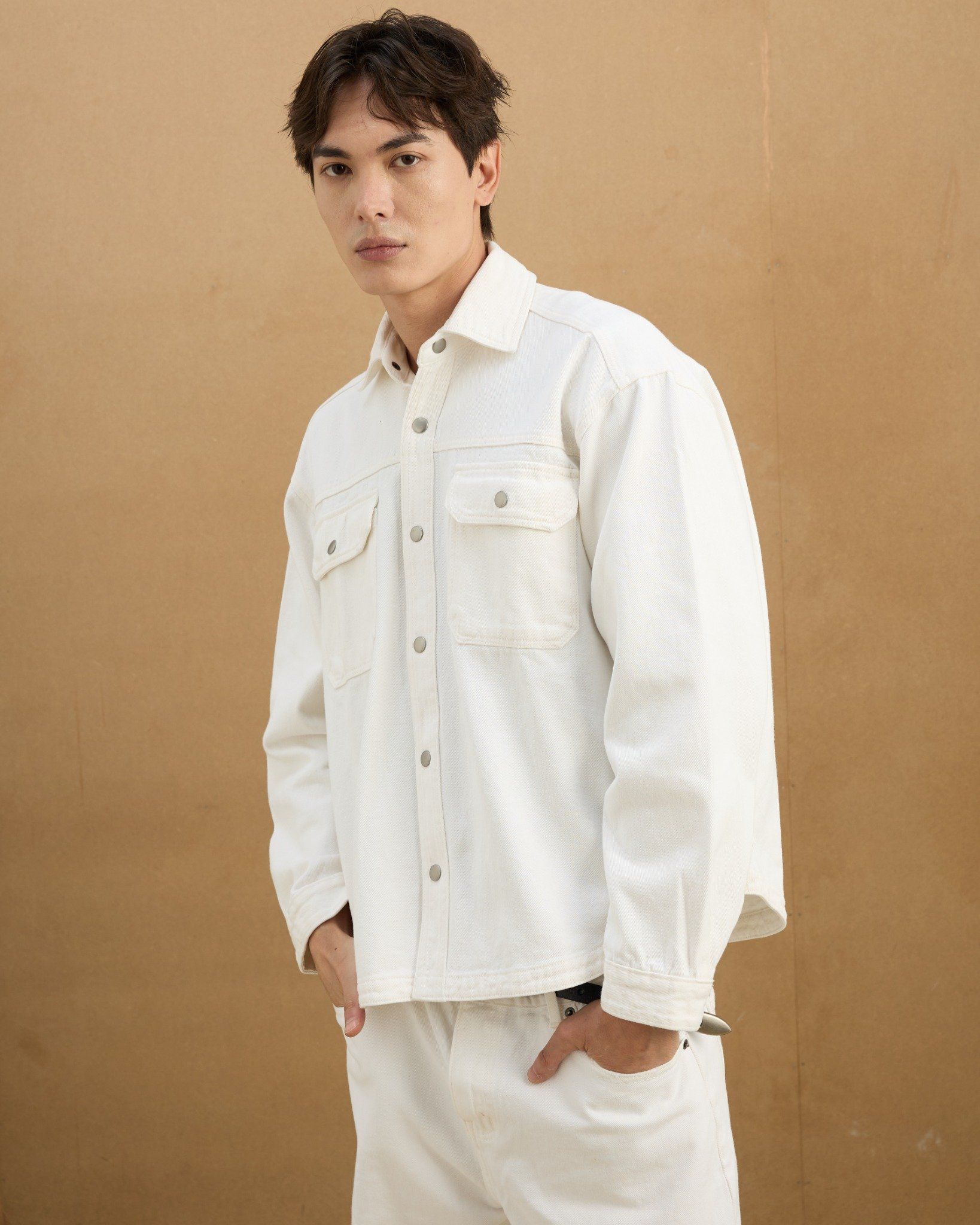  REGULAR DENIM SS SHIRT - OFF WHITE 