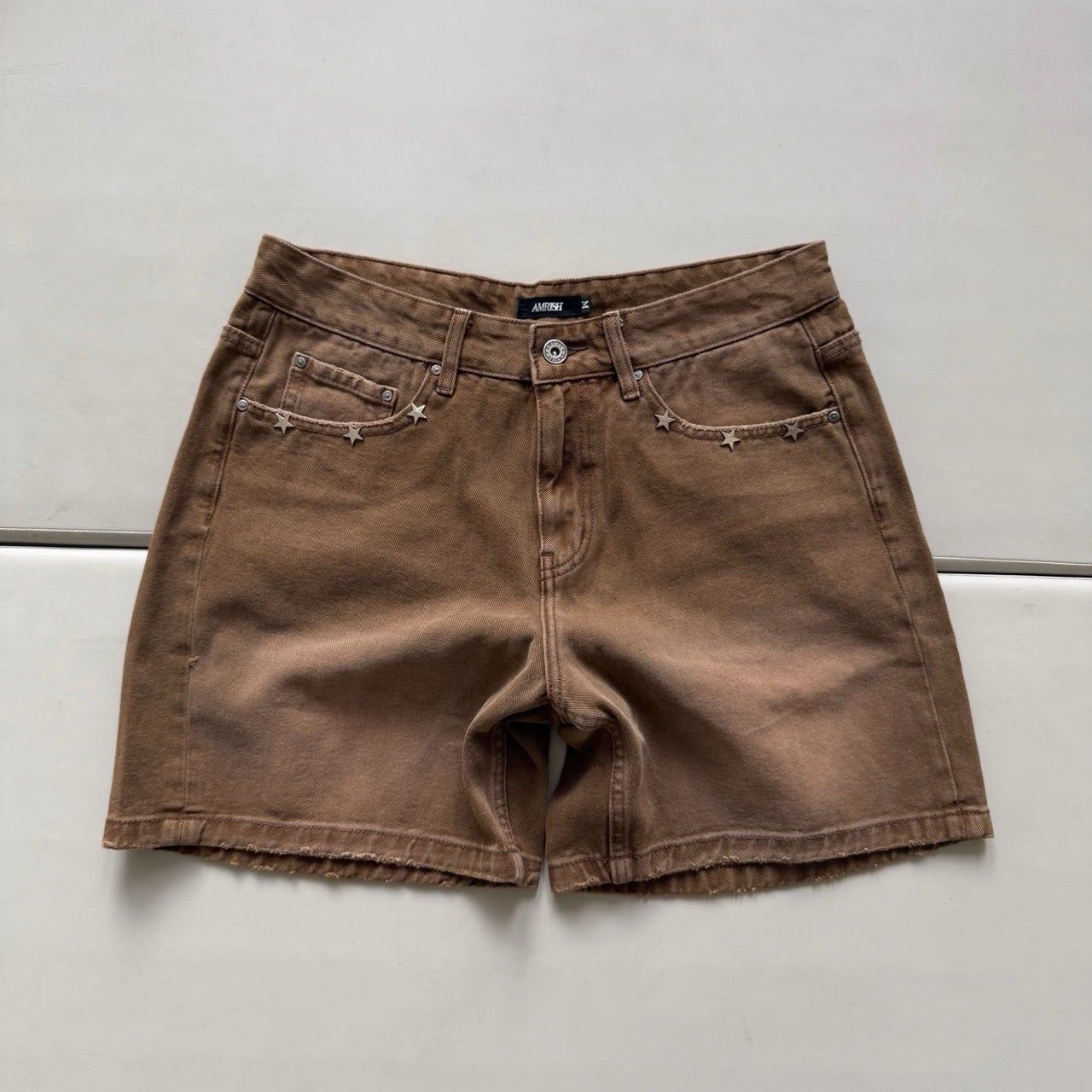  STAR WIDE LEG DENIM SHORTS - BROWN 