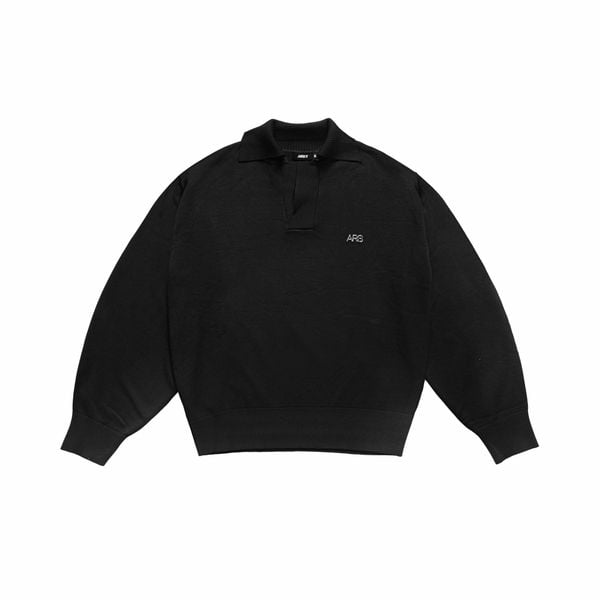  METAL LOGO KNIT POLO SHIRT - BLACK 