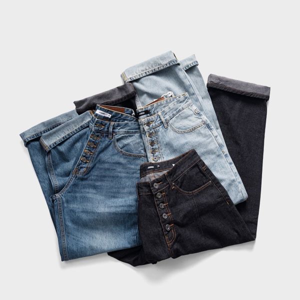  STRAIGHT BUTTON DENIM JEANS - DEEP BLUE 