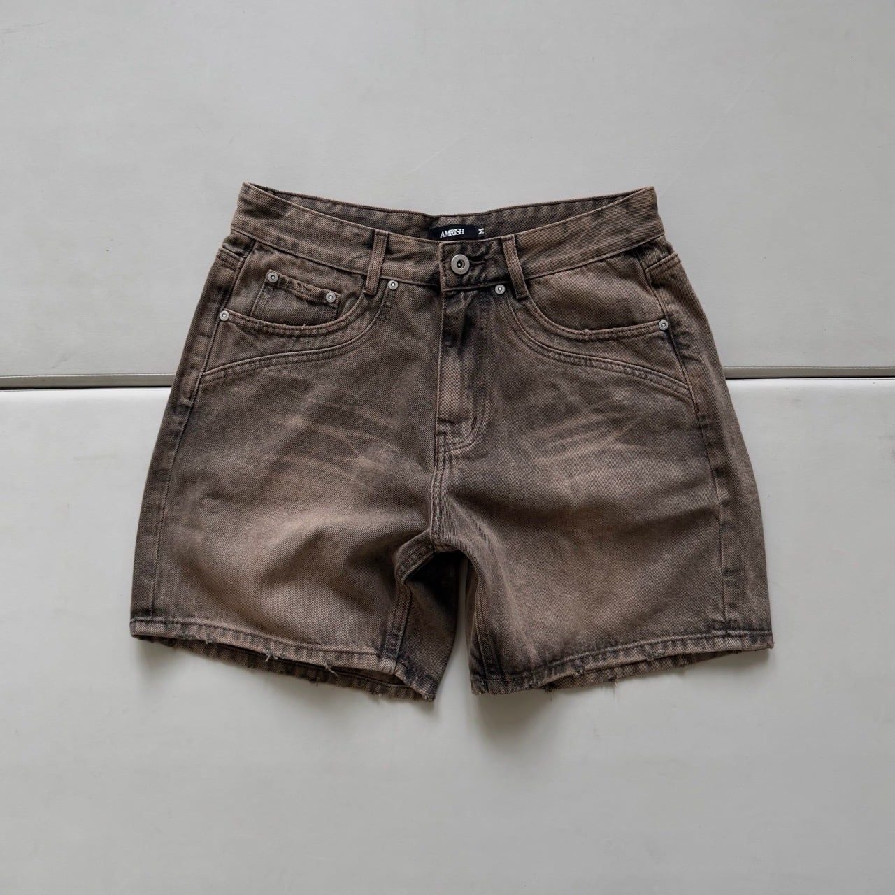  PANEL WIDE LEG DENIM SHORTS - SAND 