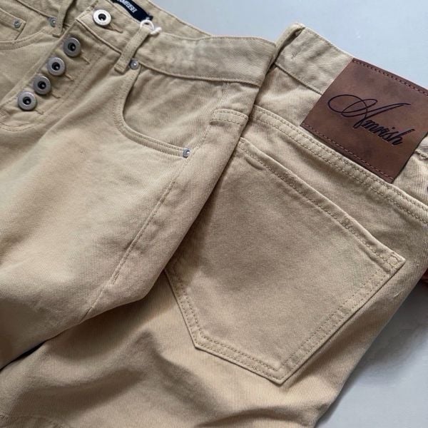  WIDE LEG BUTTON DENIM SHORTS - NUDE 