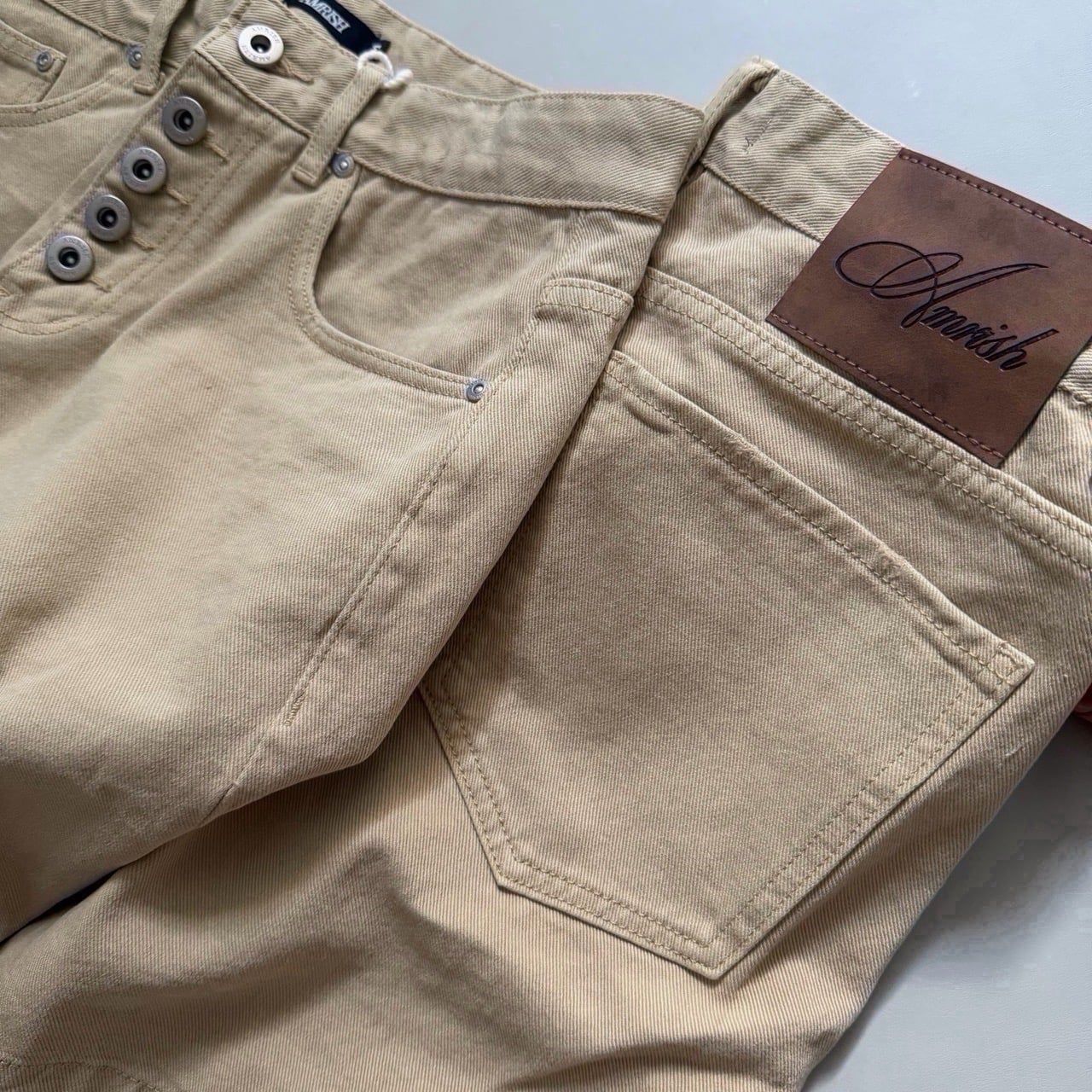  WIDE LEG BUTTON DENIM SHORTS - NUDE 