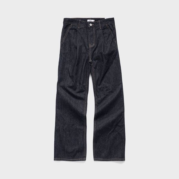  Pleated Straight Denim Jeans - Raw Black 