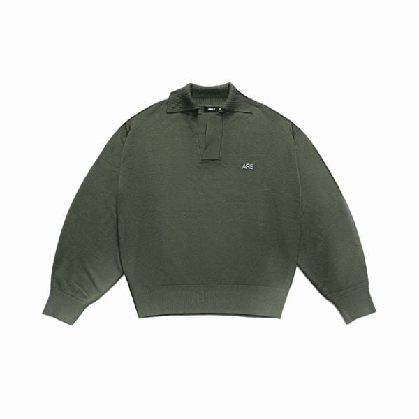  METAL LOGO KNIT POLO SHIRT - OLIVE 