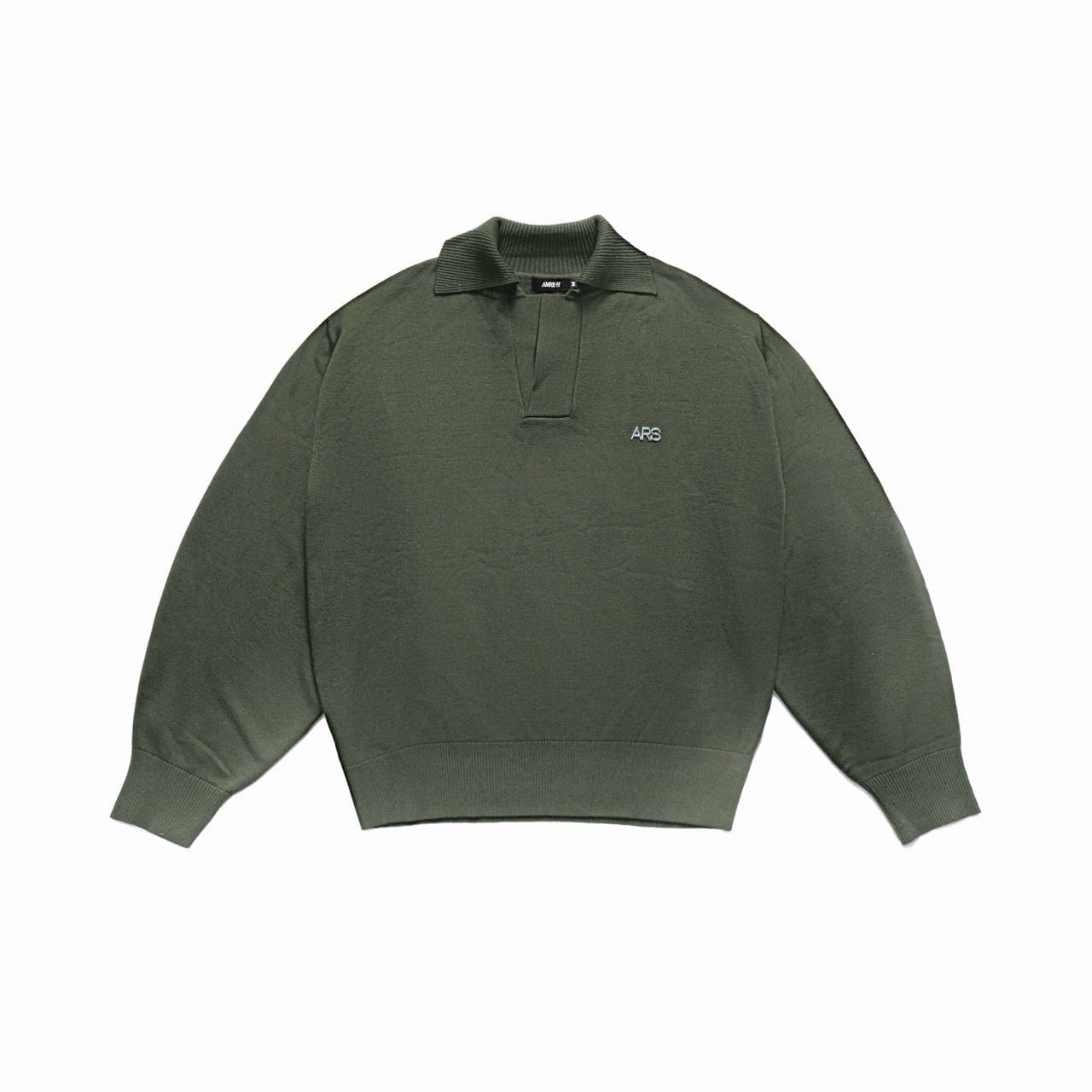  METAL LOGO KNIT POLO SHIRT - OLIVE 