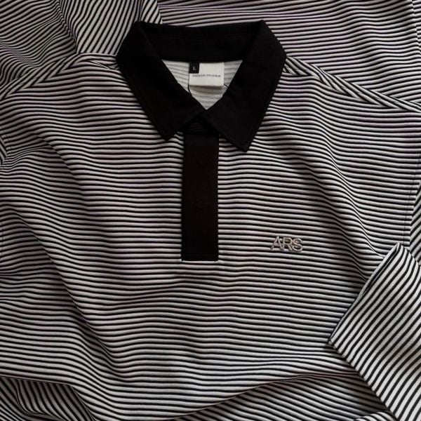  METAL RIBBED POLO SHIRT - BLACK/WHITE 