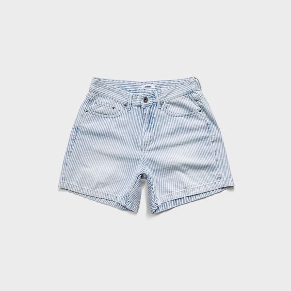 WIDE LEG STRIPED DENIM SHORTS - LIGHT BLUE 