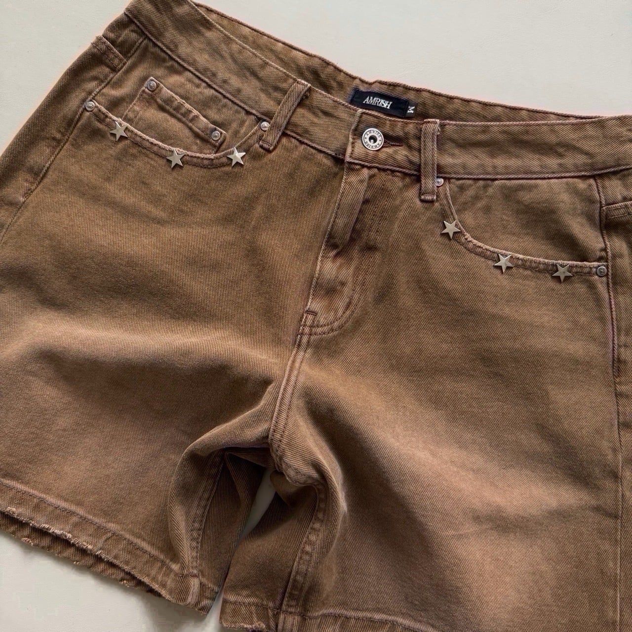  STAR WIDE LEG DENIM SHORTS - BROWN 