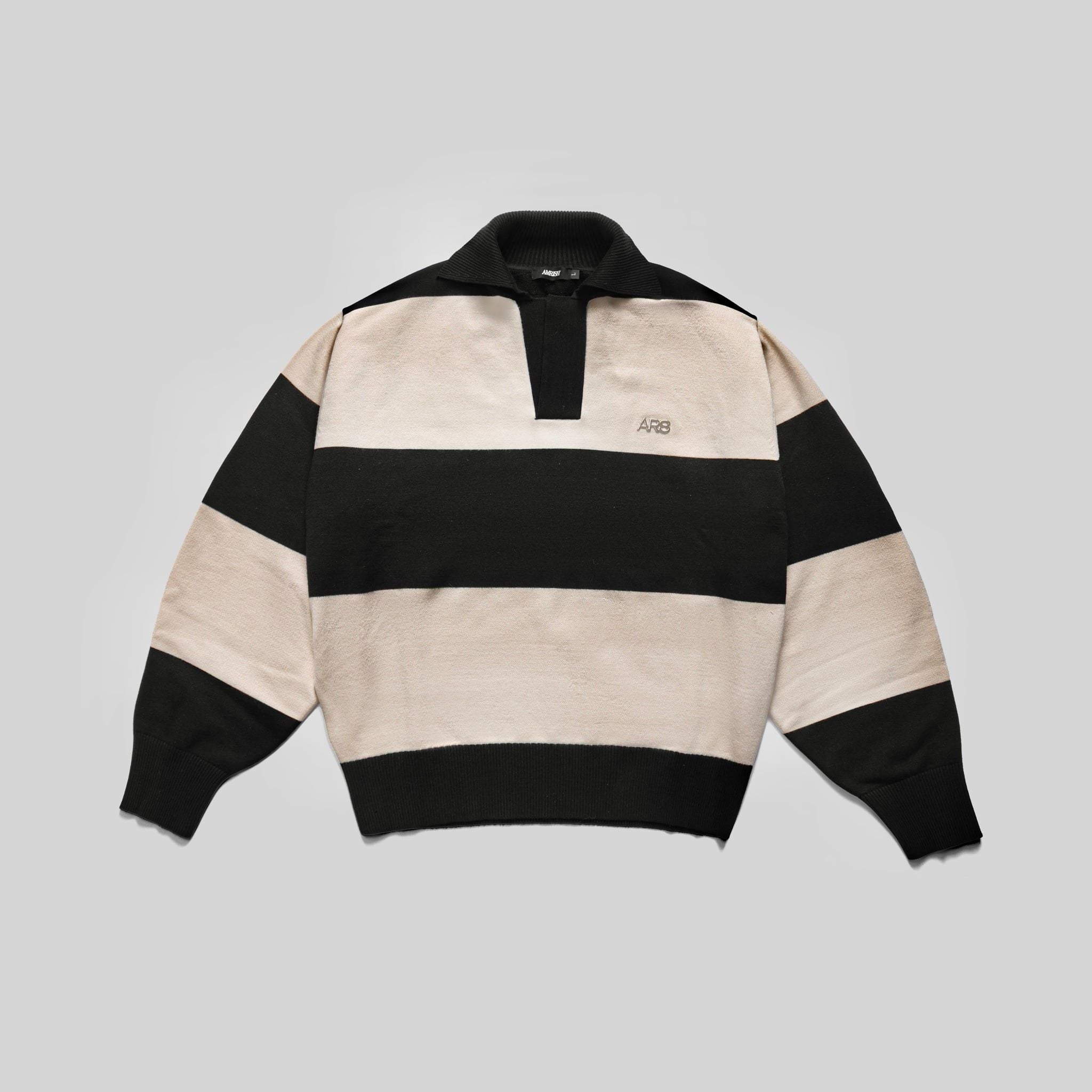  METAL LOGO KNIT POLO SHIRT - BLACK/BEIGE 