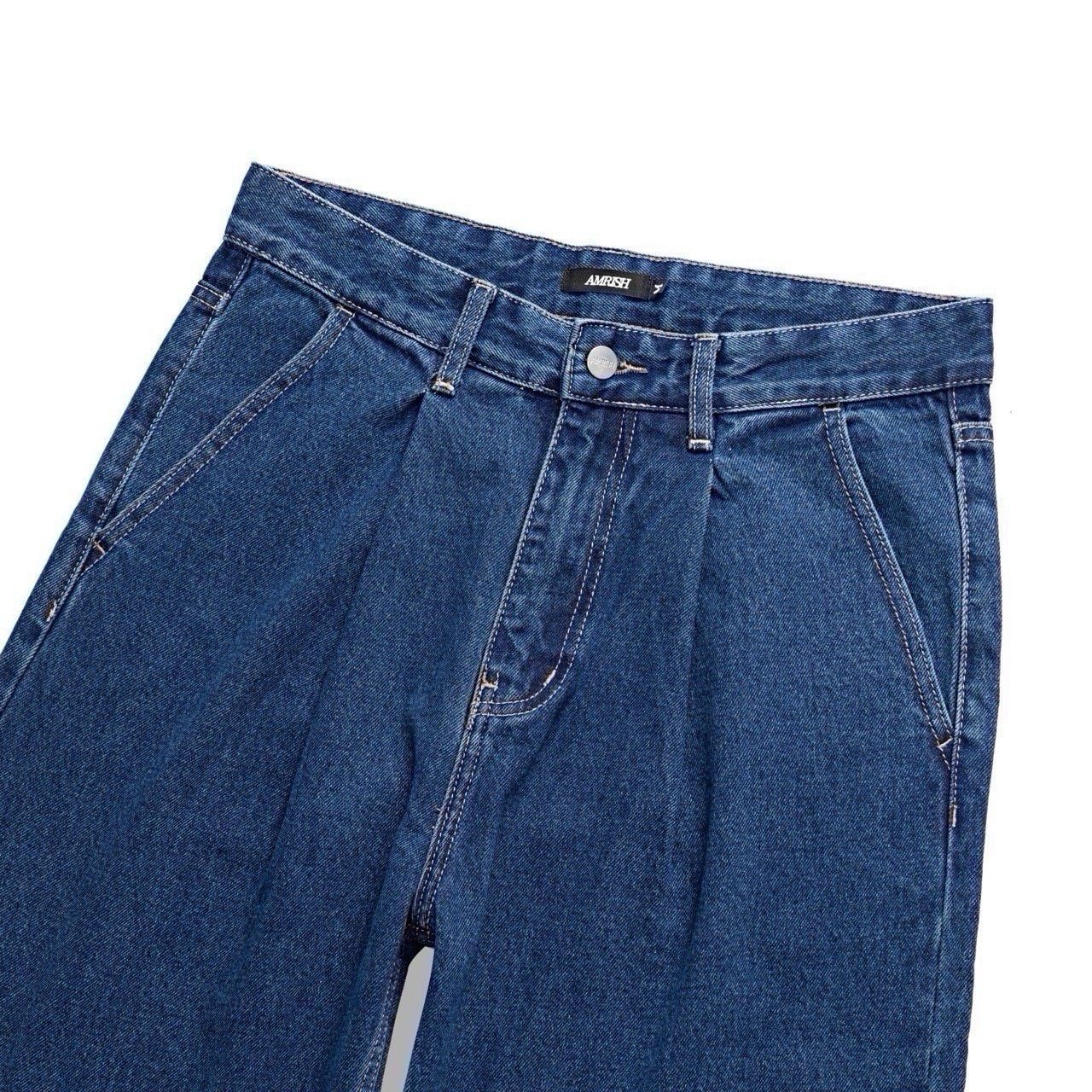  PLEATED WIDE LEG DENIM JEANS - DUSTY BLUE 