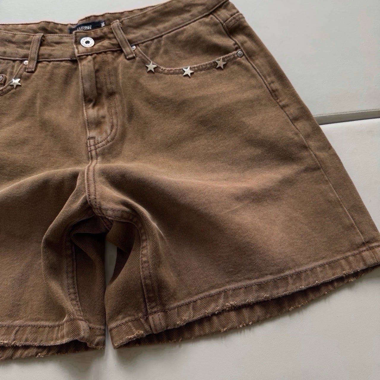  STAR WIDE LEG DENIM SHORTS - BROWN 