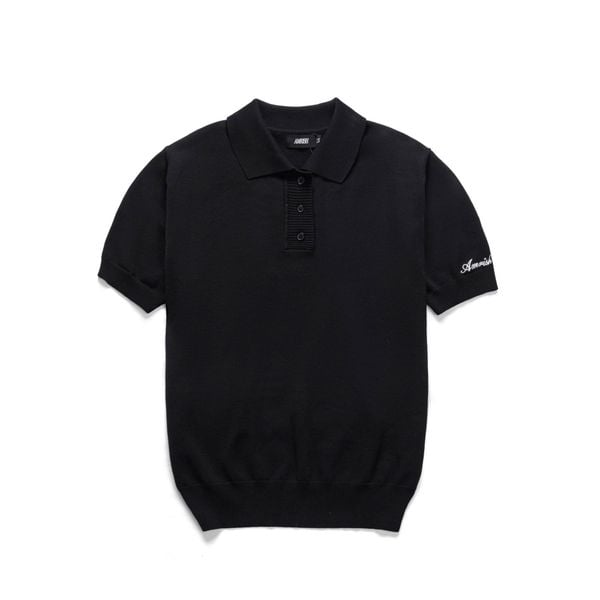  AS WOOL KNIT POLO SHIRT - BLACK 