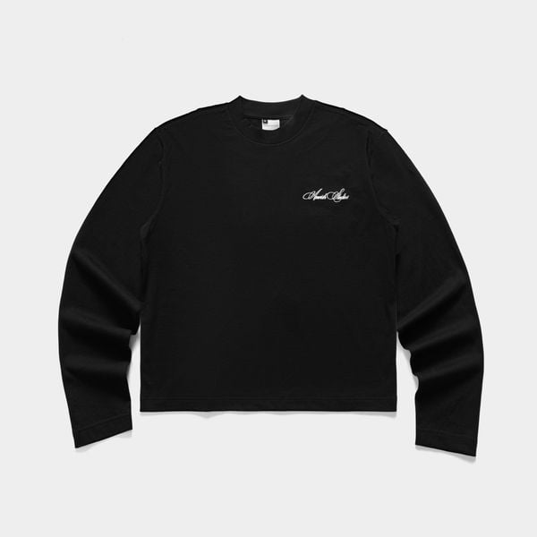  CHAIN STITCH EMBROIDERY LONGSLEEVE TSHIRT  - BLACK 