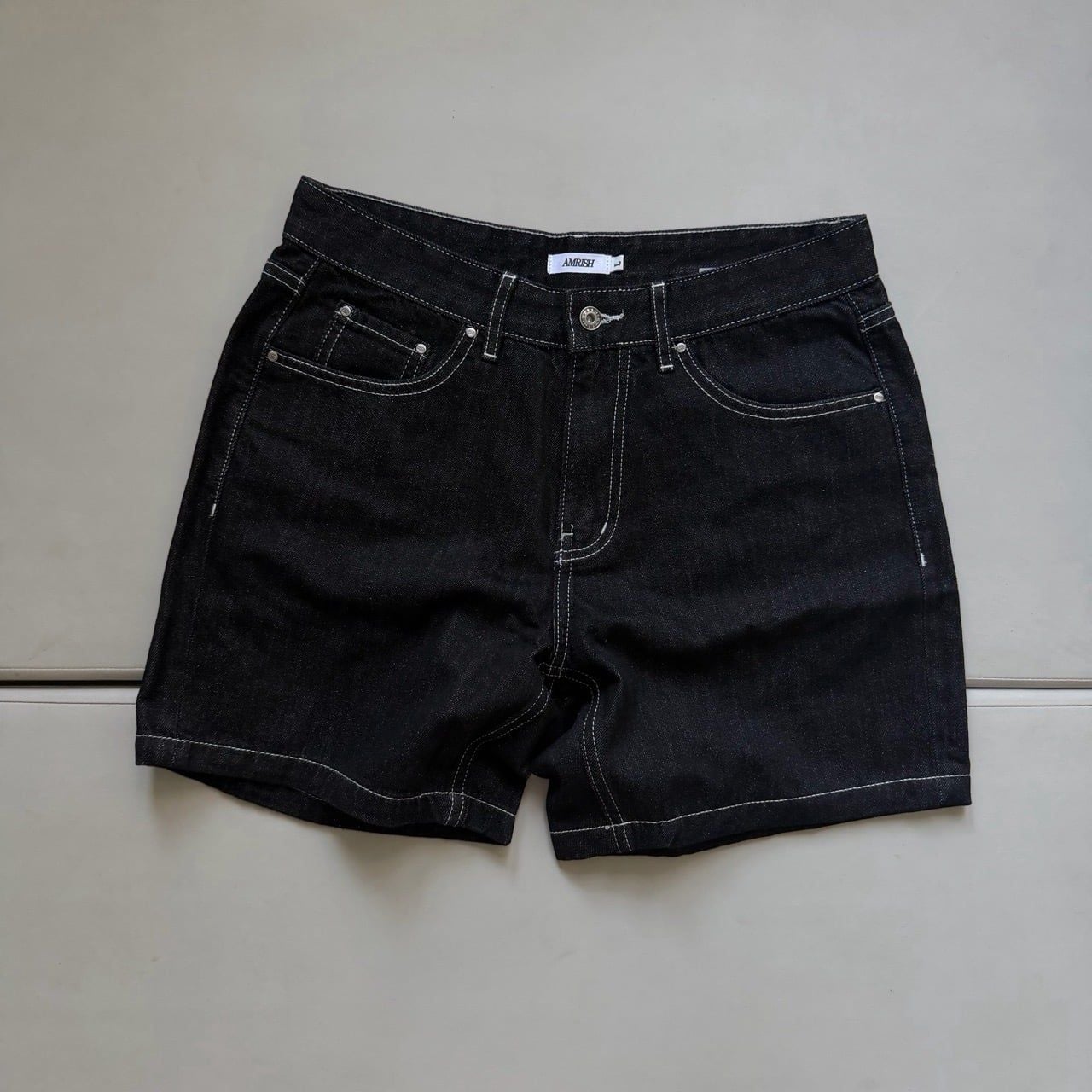  WIDE LEG DENIM JEANS SHORTS - RAW BLACK 