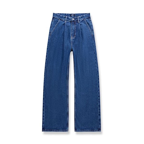  PLEATED WIDE LEG DENIM JEANS - DUSTY BLUE 