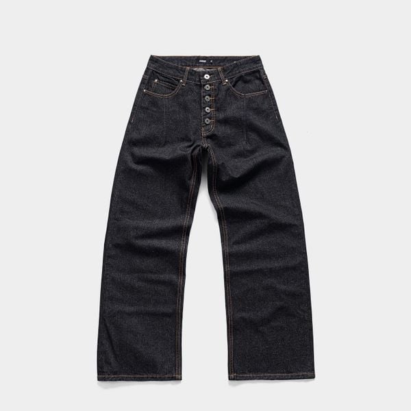  STRAIGHT BUTTON DENIM JEANS - RAW BLACK 