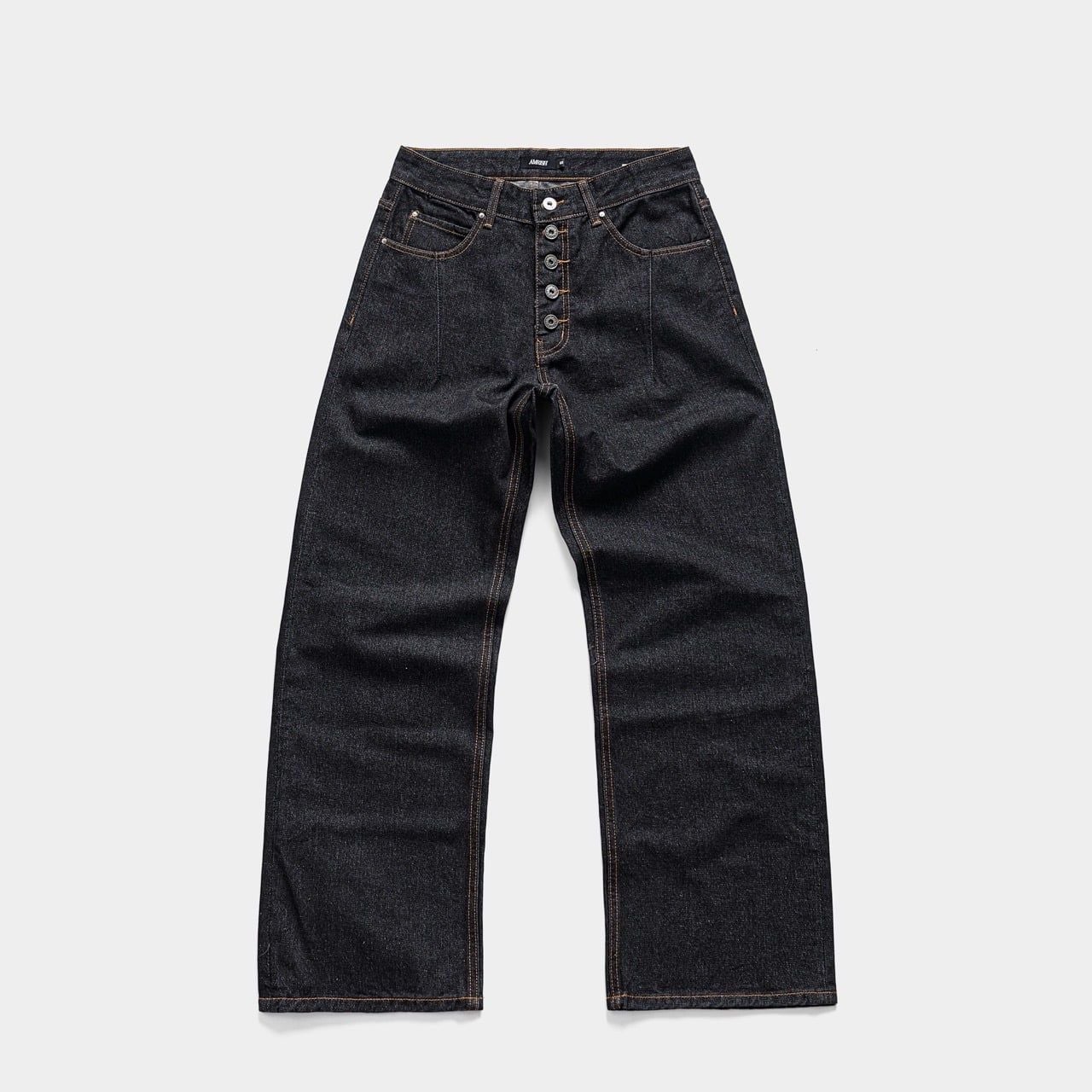  STRAIGHT BUTTON DENIM JEANS - RAW BLACK 