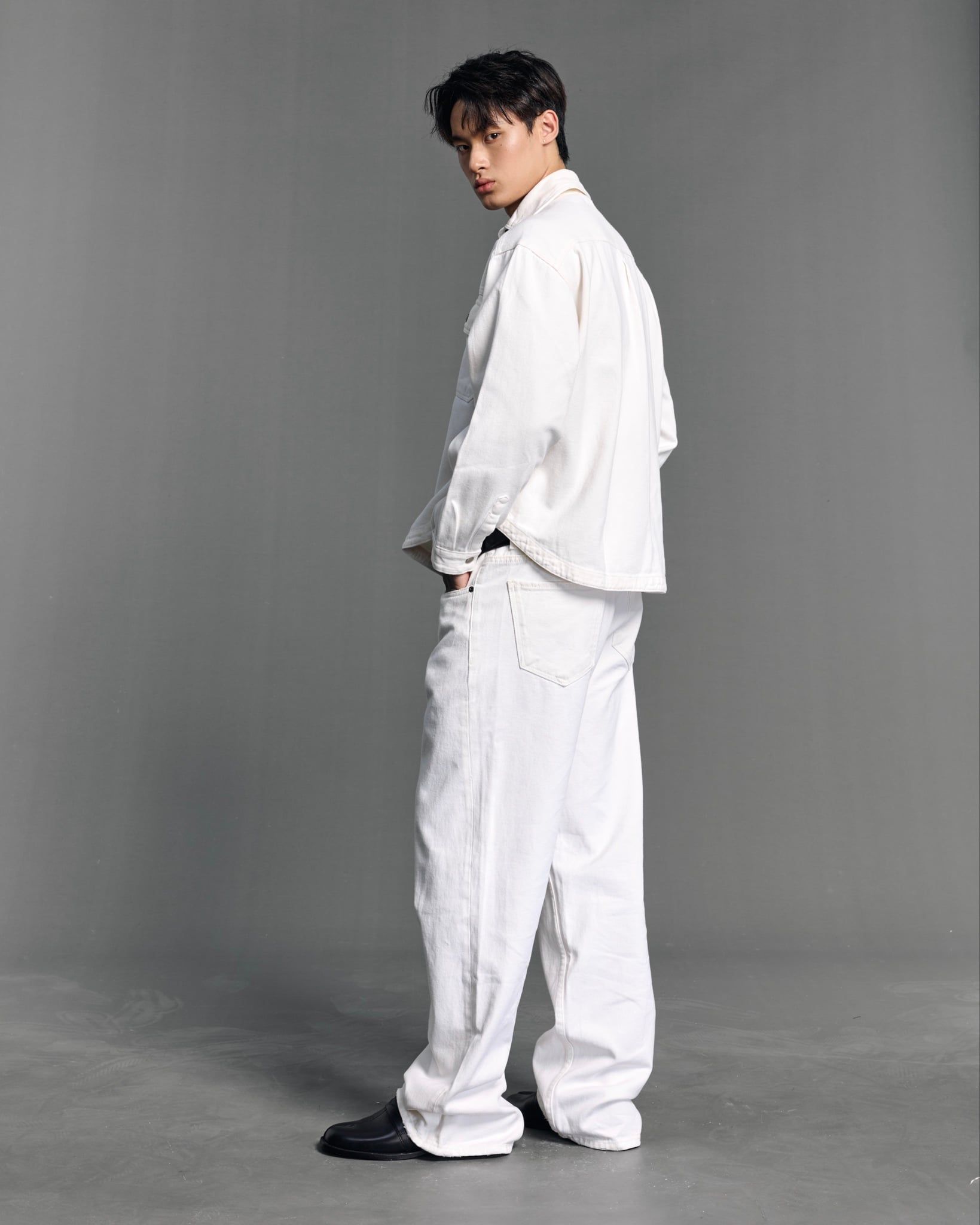  REGULAR DENIM SS SHIRT - OFF WHITE 