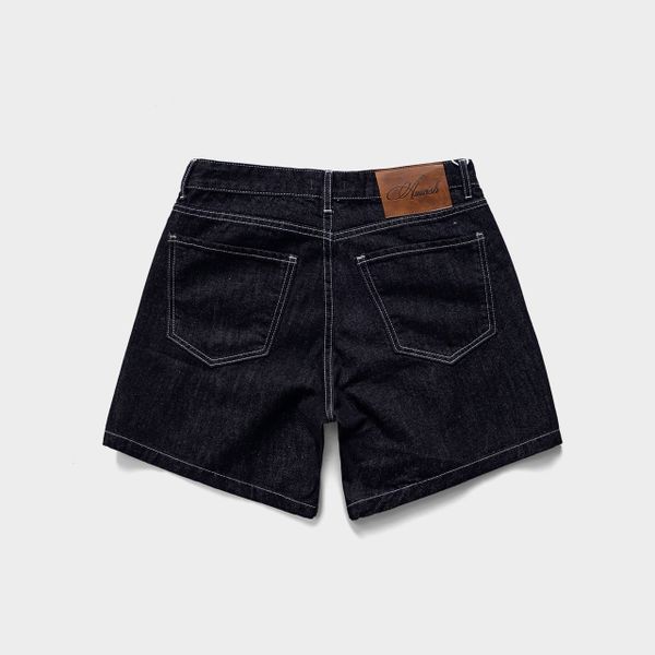  WIDE LEG DENIM JEANS SHORTS - RAW BLACK 
