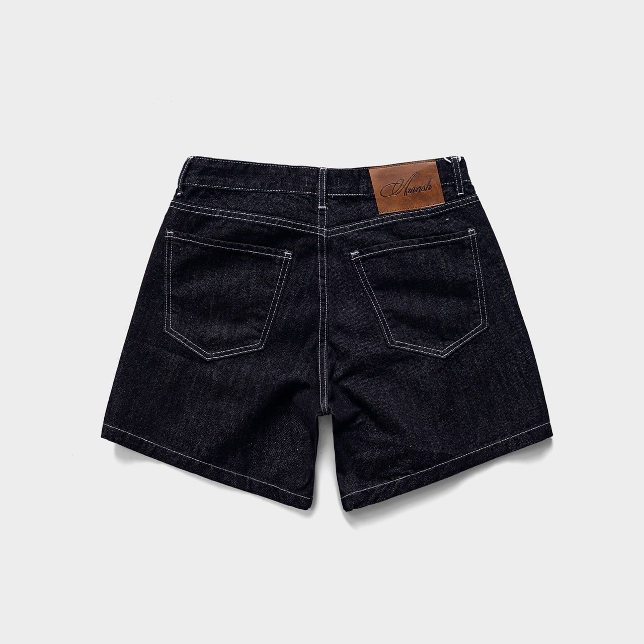  WIDE LEG DENIM JEANS SHORTS - RAW BLACK 