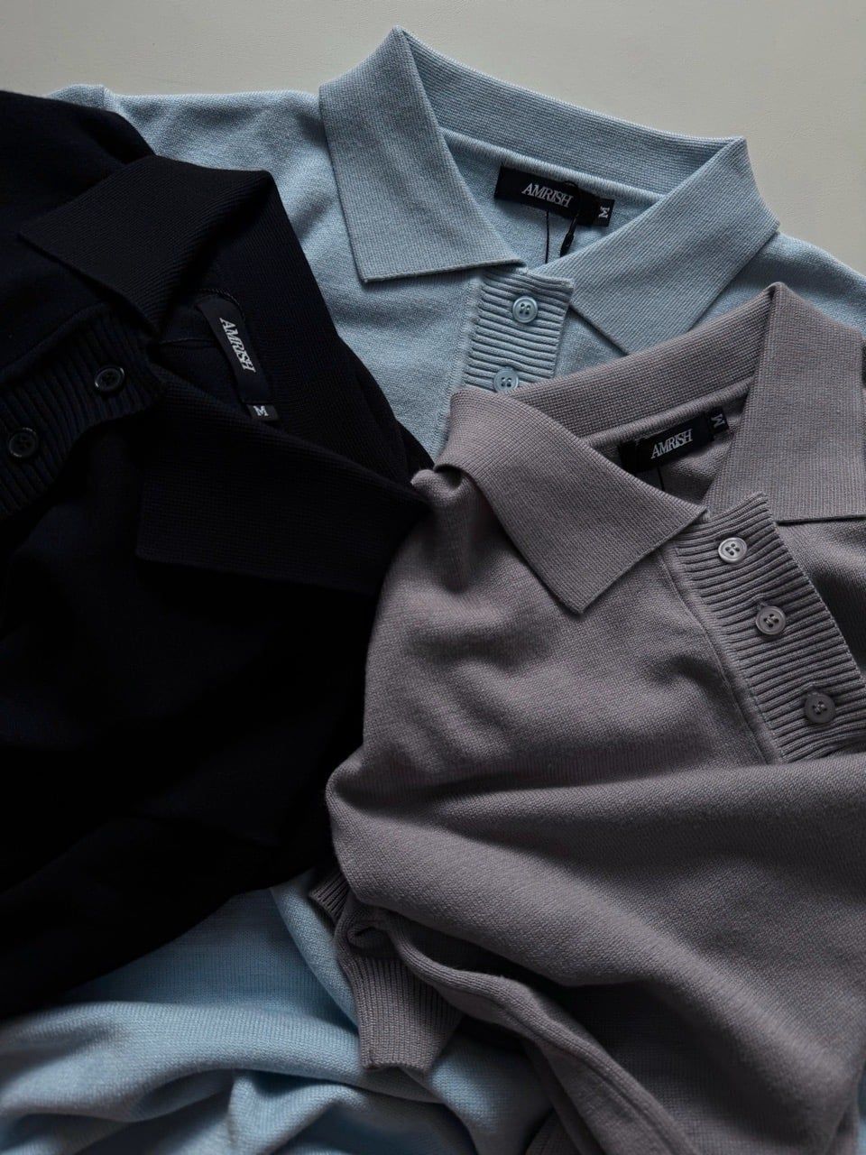  AS WOOL KNIT POLO SHIRT - SMOKE 