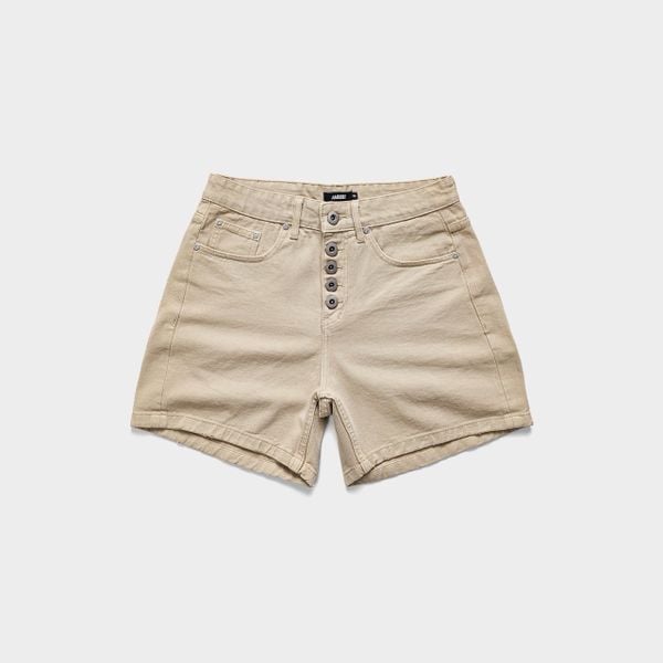  WIDE LEG BUTTON DENIM SHORTS - NUDE 